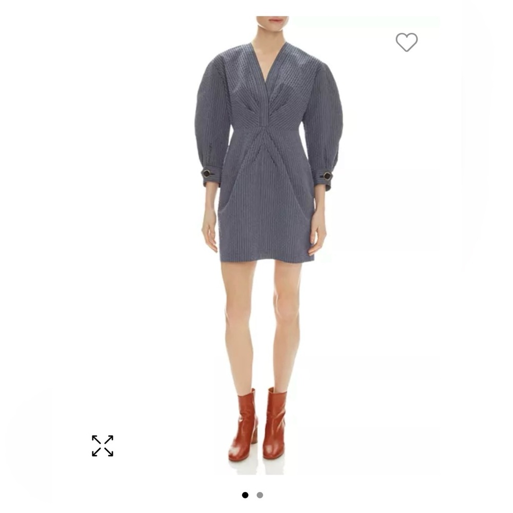 Sandro lady striped V-neck dress. French Size 36. Navy blue